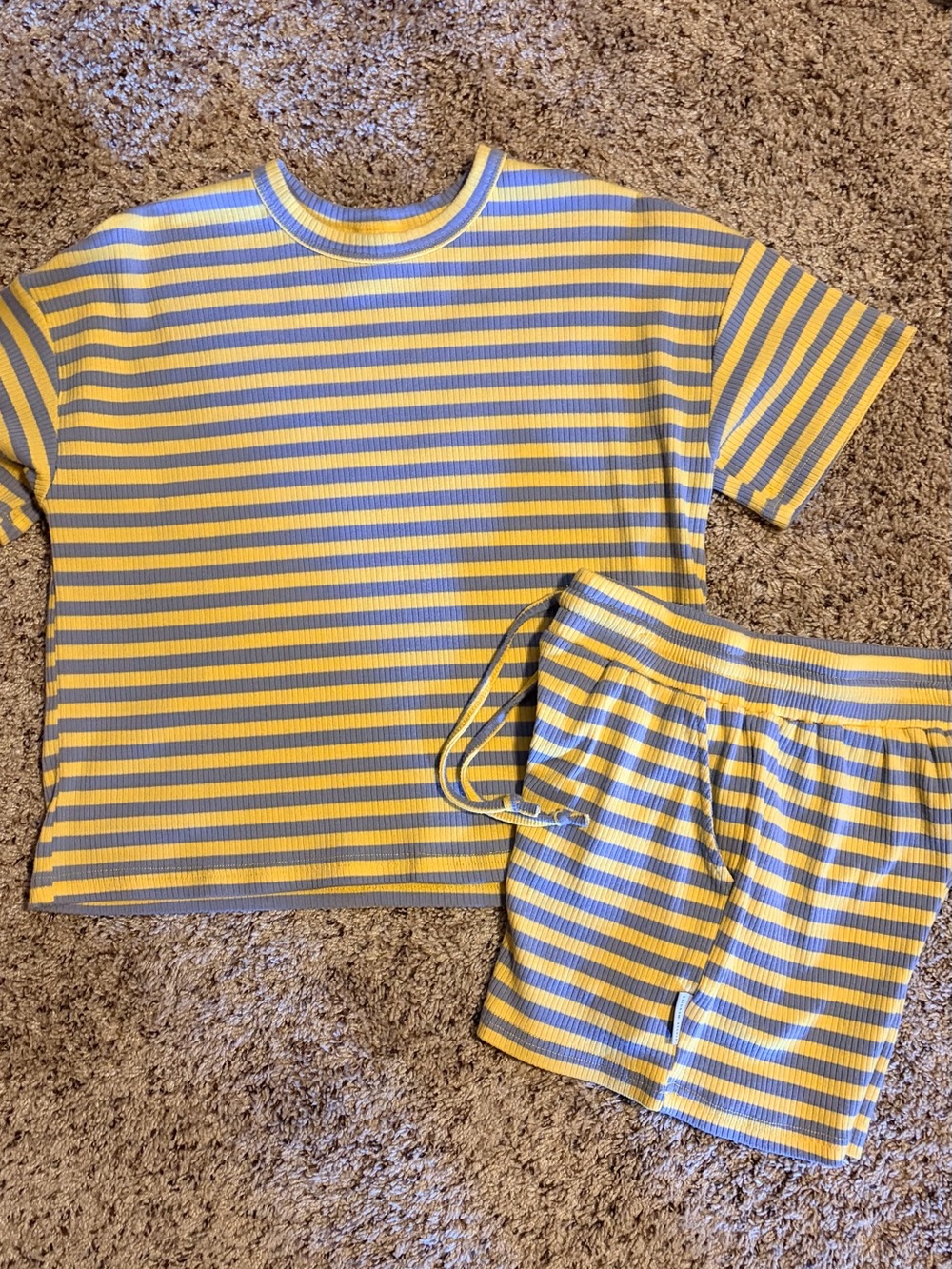 Girls’ Little Wedgies Striped Short Set-Yellow & Light Blue Striped